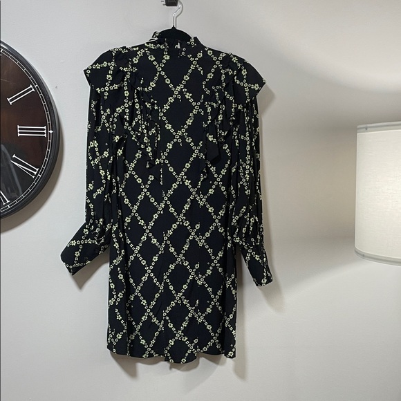 Ganni Crepe Margarita Black Mini Dress with Green Floral Lattice - Picture 8 of 17